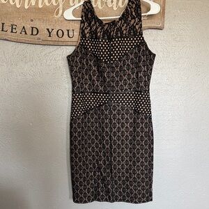 Forever 21 Black Lace Midi Dress with Nude Underlay